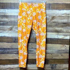 Fabletics Yellow Leggings w/ White Lily Flower